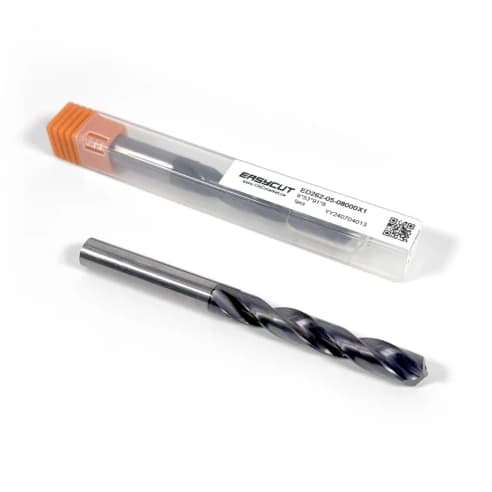 8mm Carbide Drill, 2 flutes, 5xD, Through Tool Coolant, 140°, 43mm LOC, Coated